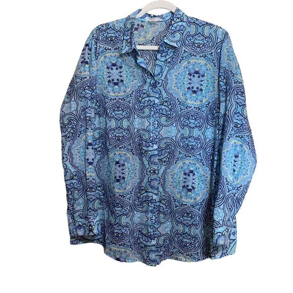 Coldwater Creek Plus Size 1X 18 Multicolor Paisley Print Button Up Shirt Blouse - Picture 1 of 7